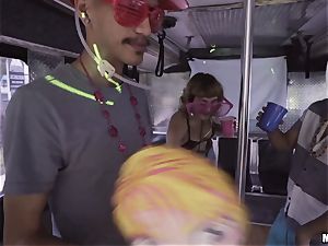Arya Fae beaten on a bus party to spring break